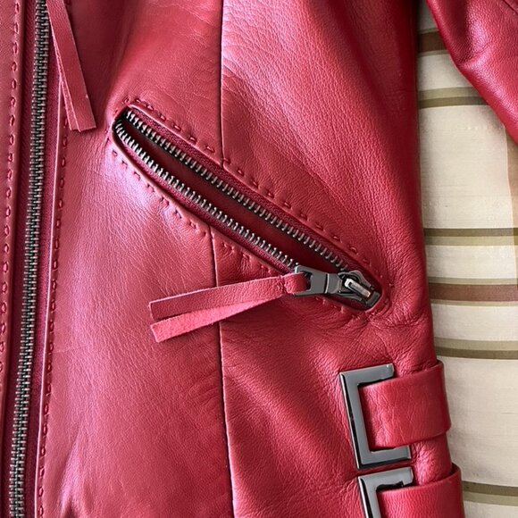 Red Leather Moto Jacket size M - Picture 13 of 13